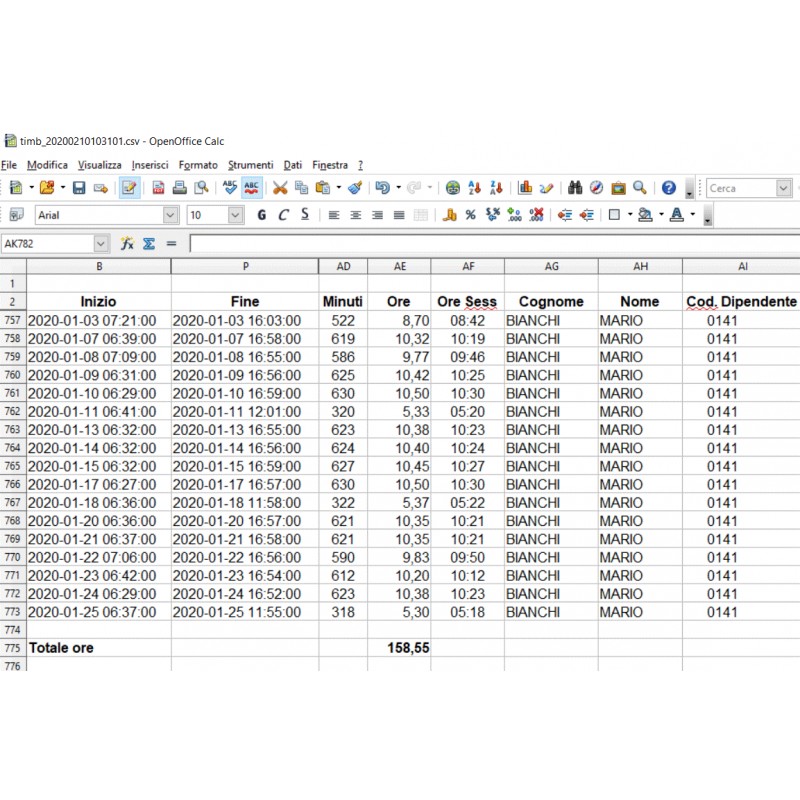 Presenze Ore lavoro Excel scaricabile da console web Tulip Mobile